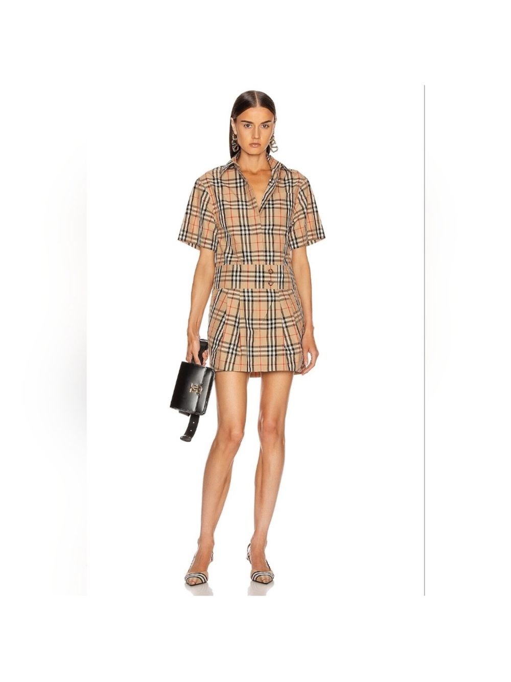 Archive 2019 Jaynie Burberry Beige Plaid Short-Sleeve Button-Down Shirt dress